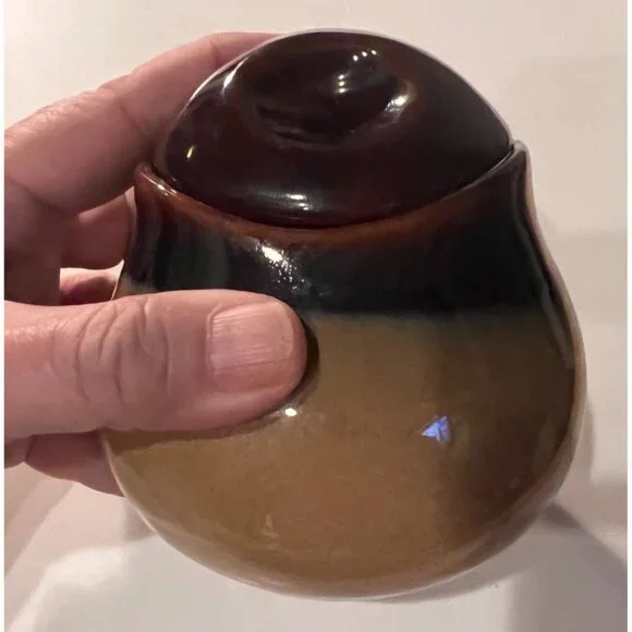 Vintage Sango Pottery Nova Brown #4933 Canister Sugar Bowl Jar with Lid 4.75” - Picture 7 of 8